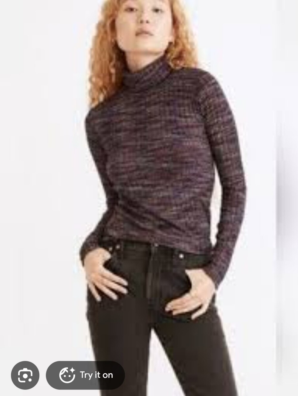Madewell Purple Multi-Tone Ribbed Turtleneck Long Sleeve